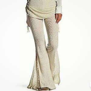Cream ivory lace fold over bell bottom pants rave festival beach burner yoga new